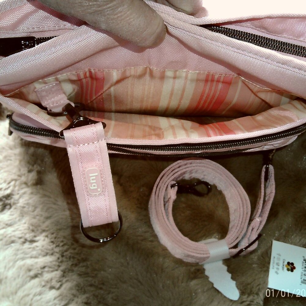 Lug Shimmy LE Ultra X Medium Crossbody in Bubble Pink w/matching ML Chain Strap - Picture 7 of 13